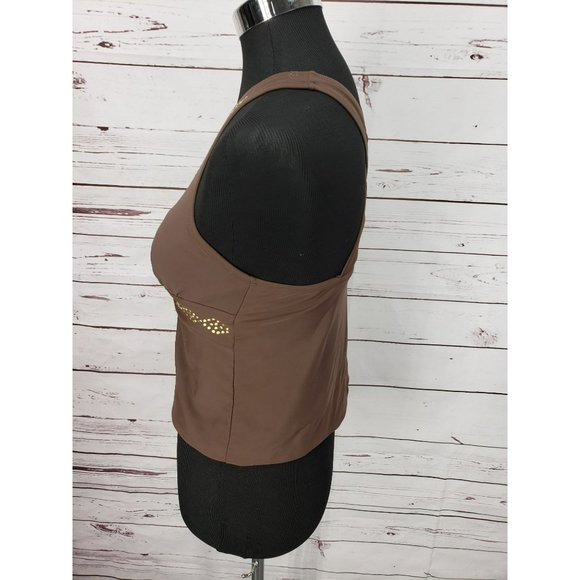Contour By Beach Scene Brown Studded V-Neck Tankini Swimsuit‎ Top Size 8 - Picture 10 of 11